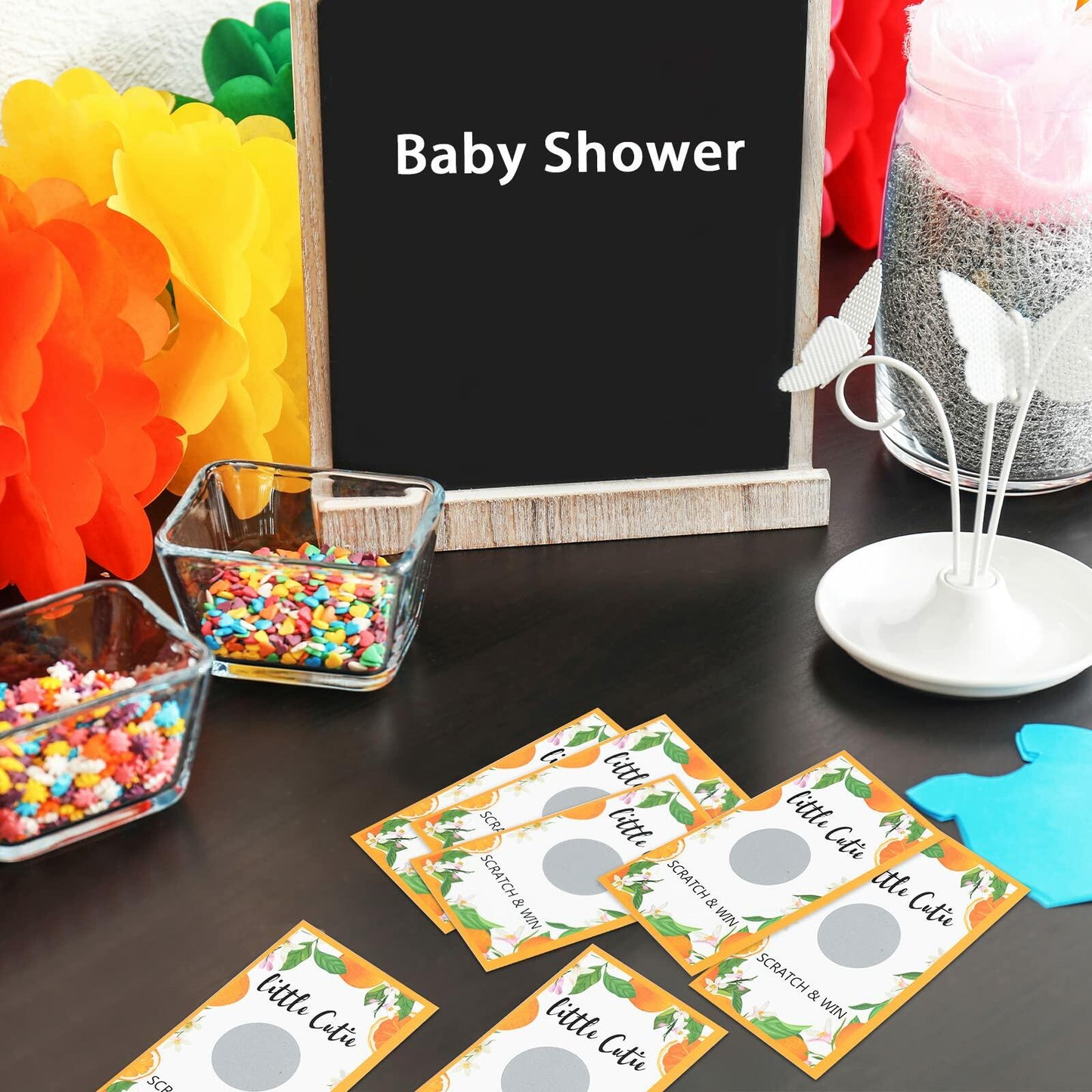Minatee 60 Pack Little Cutie Scratch Off Cards Orange Baby Shower Games