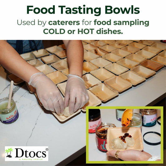 Dtocs Palm Leaf 4" Square Dip Bowls Mini Bamboo Compostable 50 Count
