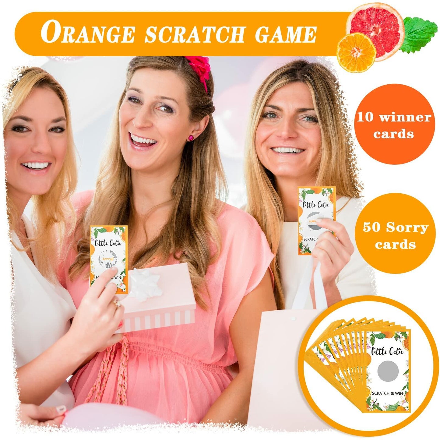 Minatee 60 Pack Little Cutie Scratch Off Cards Orange Baby Shower Games