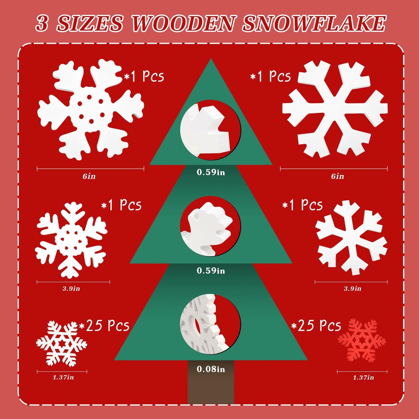 LadyRosian Wooden Snowflake Decorations 4 Pack Standing & Hanging Xmas Ornaments