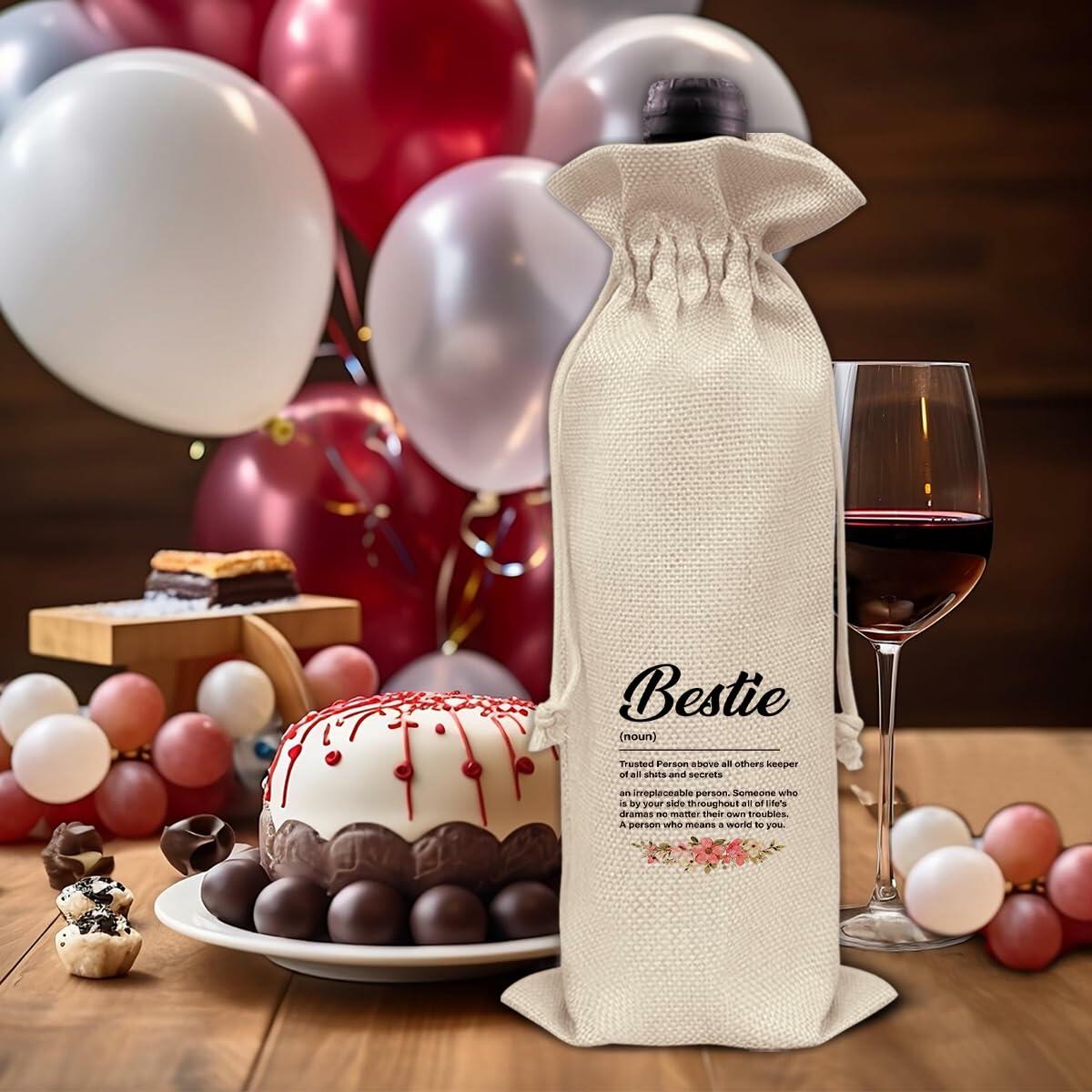 Bestie Wine Bag Gift for Women Birthday Party Drawstring Wine Gift Bag