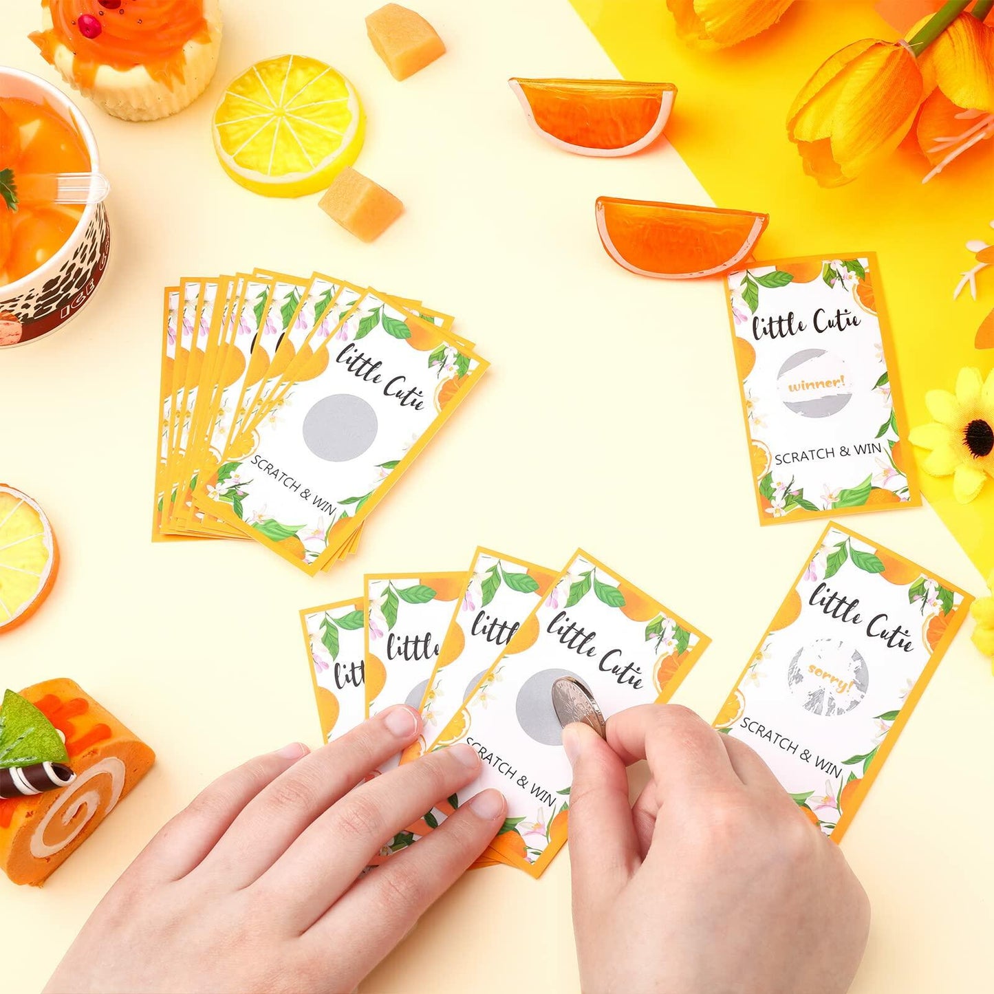 Minatee 60 Pack Little Cutie Scratch Off Cards Orange Baby Shower Games