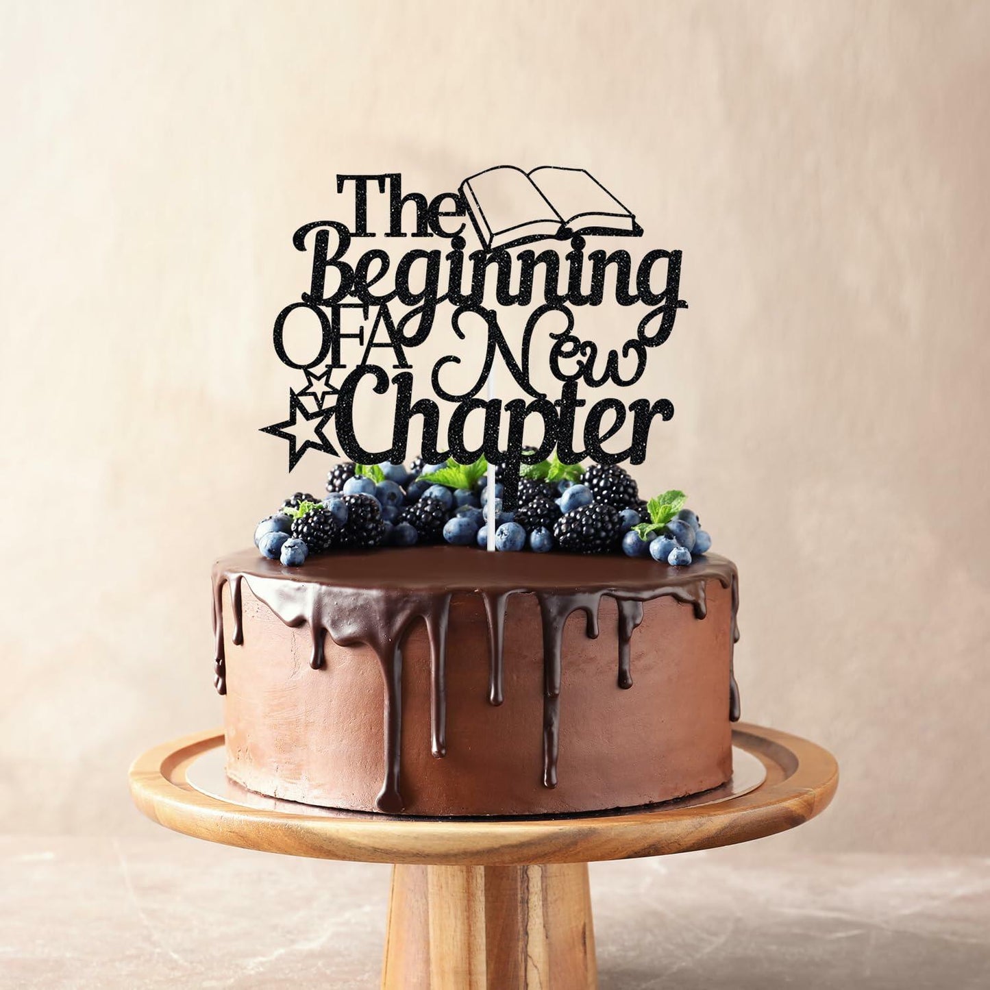The Beginning of A New Chapter Cake Topper Black Glitter