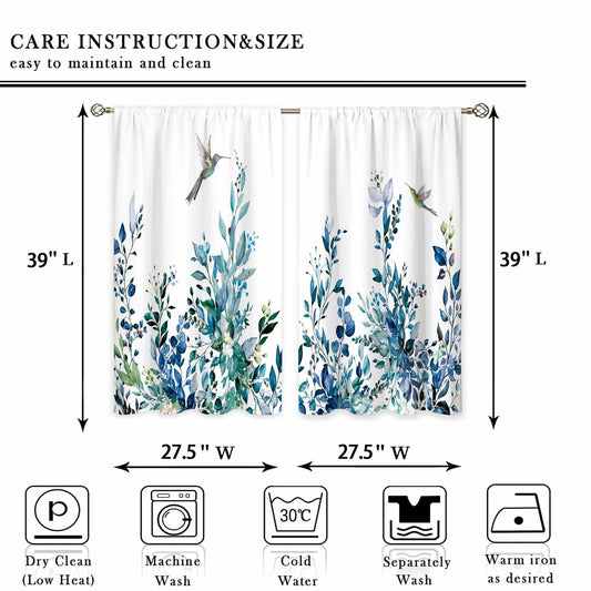 oolygoo Pink Flower Kitchen Curtains Floral Eucalyptus 27.5x39 inch