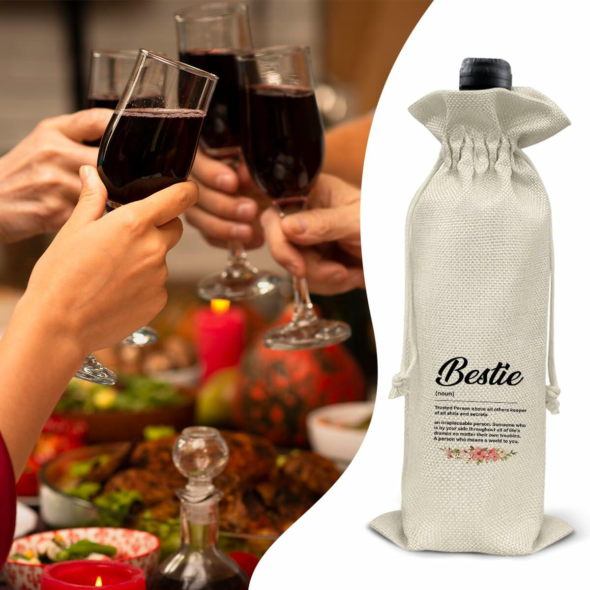 Bestie Wine Bag Gift for Women Birthday Party Drawstring Wine Gift Bag