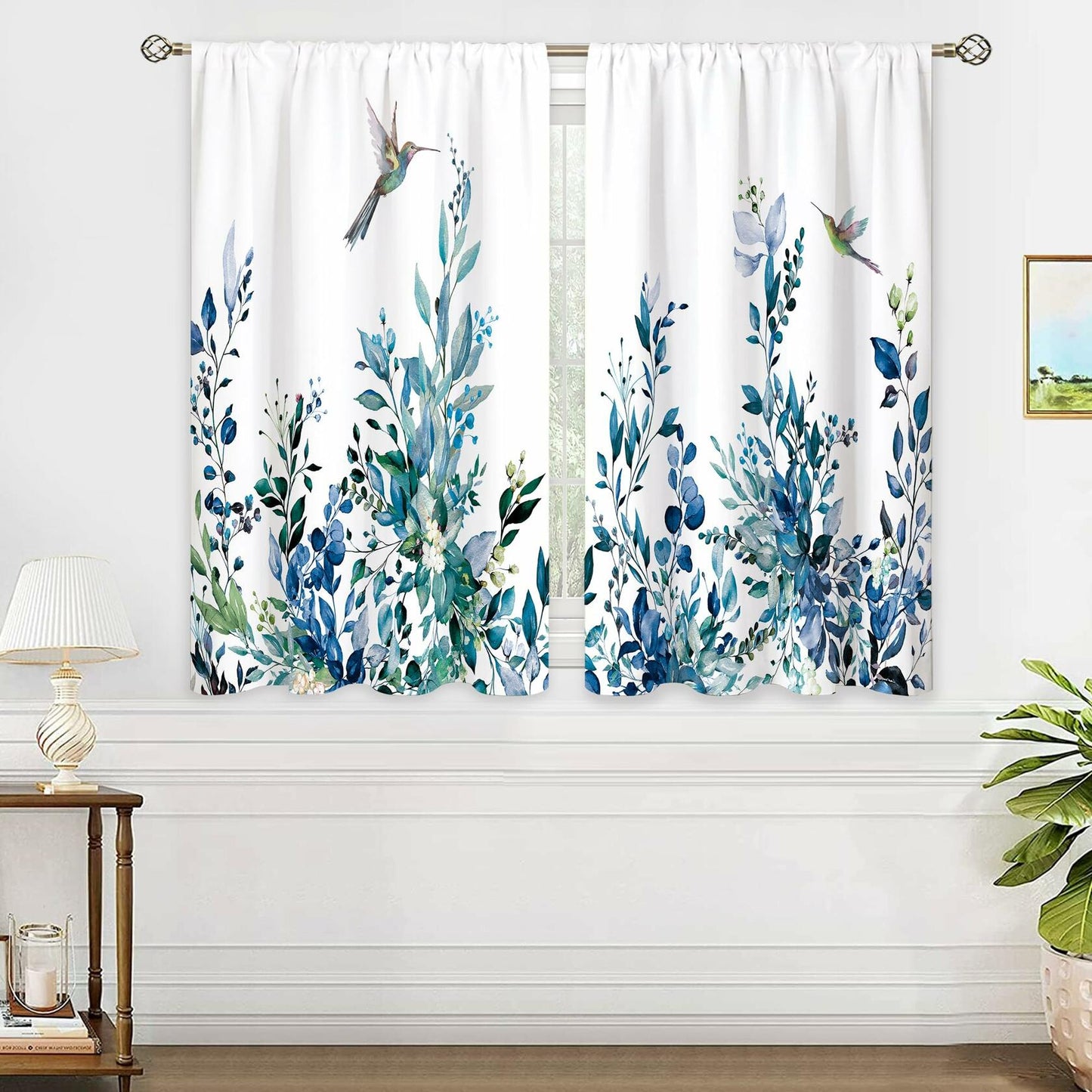 oolygoo Pink Flower Kitchen Curtains Floral Eucalyptus 27.5x39 inch