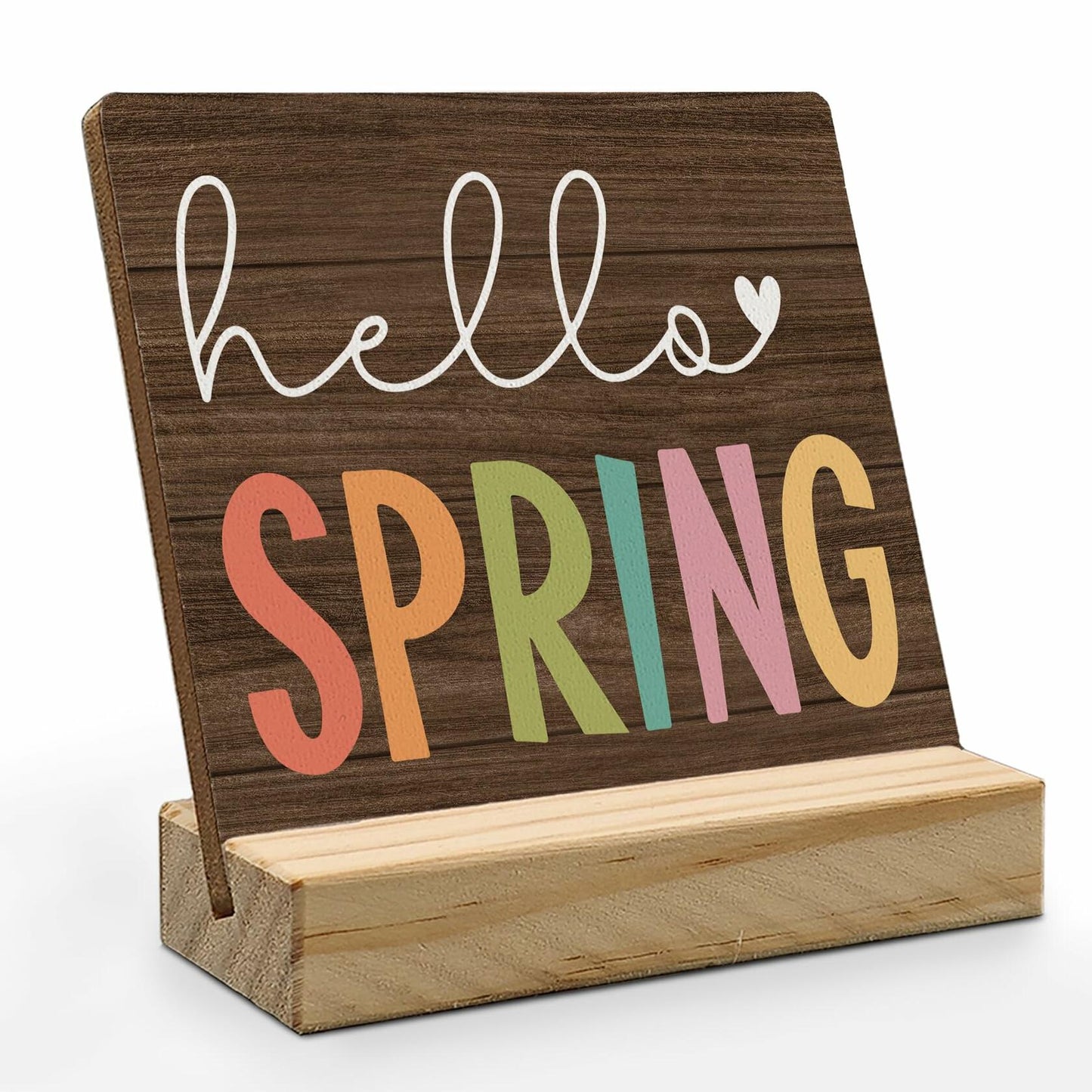 ANIANG Hello Spring Rustic Wood Plaque Sign with Stand Farmhouse Decor