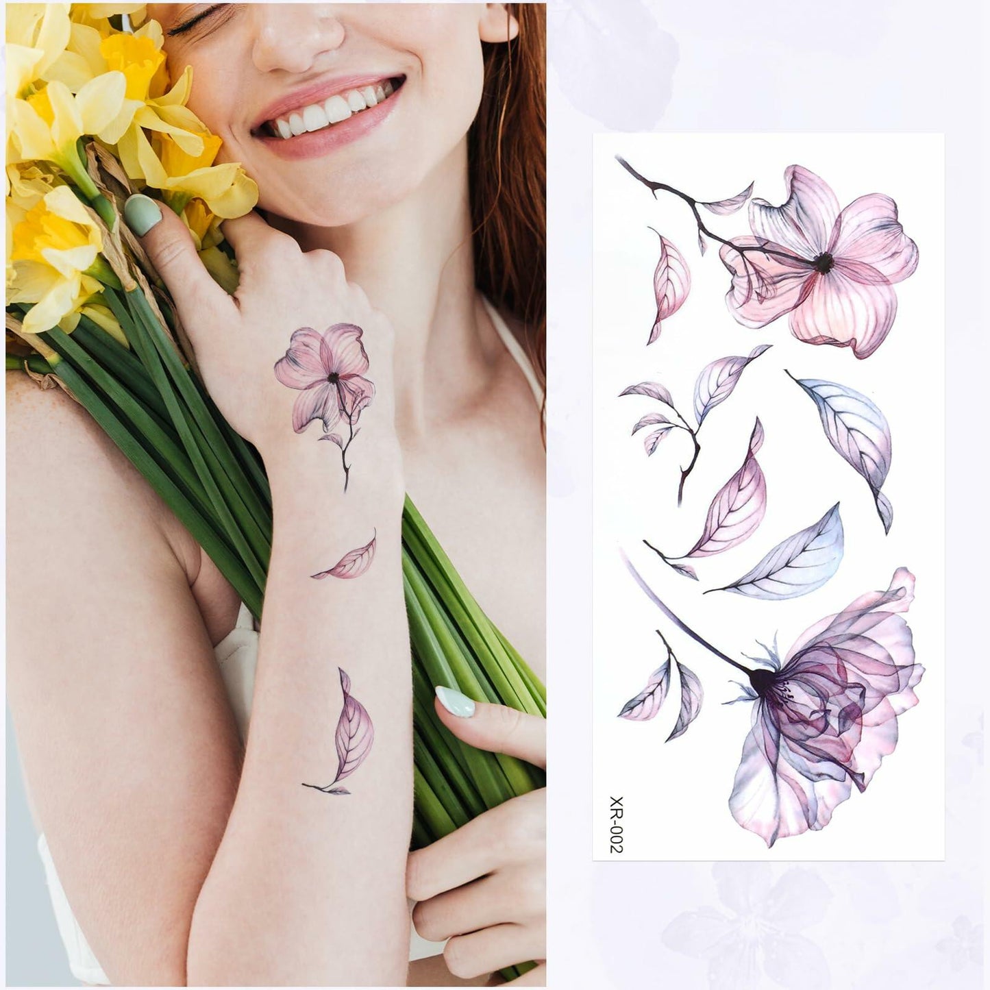 Jeffdad 20 Sheets Watercolor Floral Temporary Tattoos Stickers for Women
