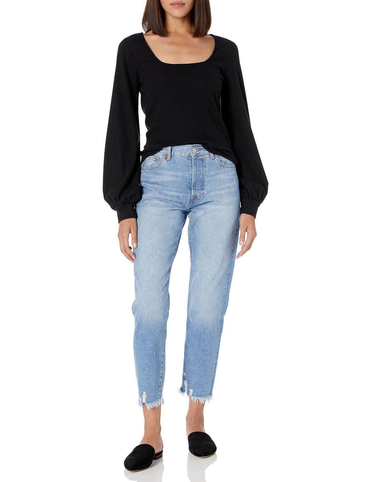 The Drop Women's @lucyswhims Square-Neck Balloon-Sleeve Top Black Size L