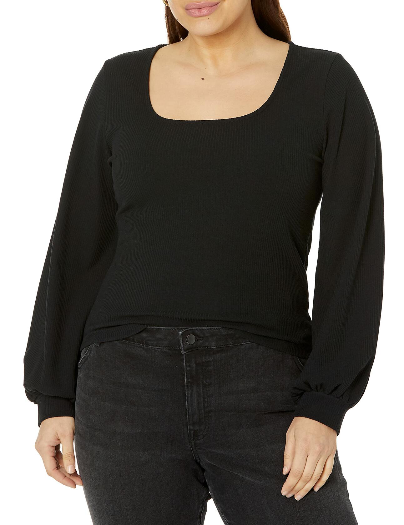 The Drop Women's @lucyswhims Square-Neck Balloon-Sleeve Top Black Size L