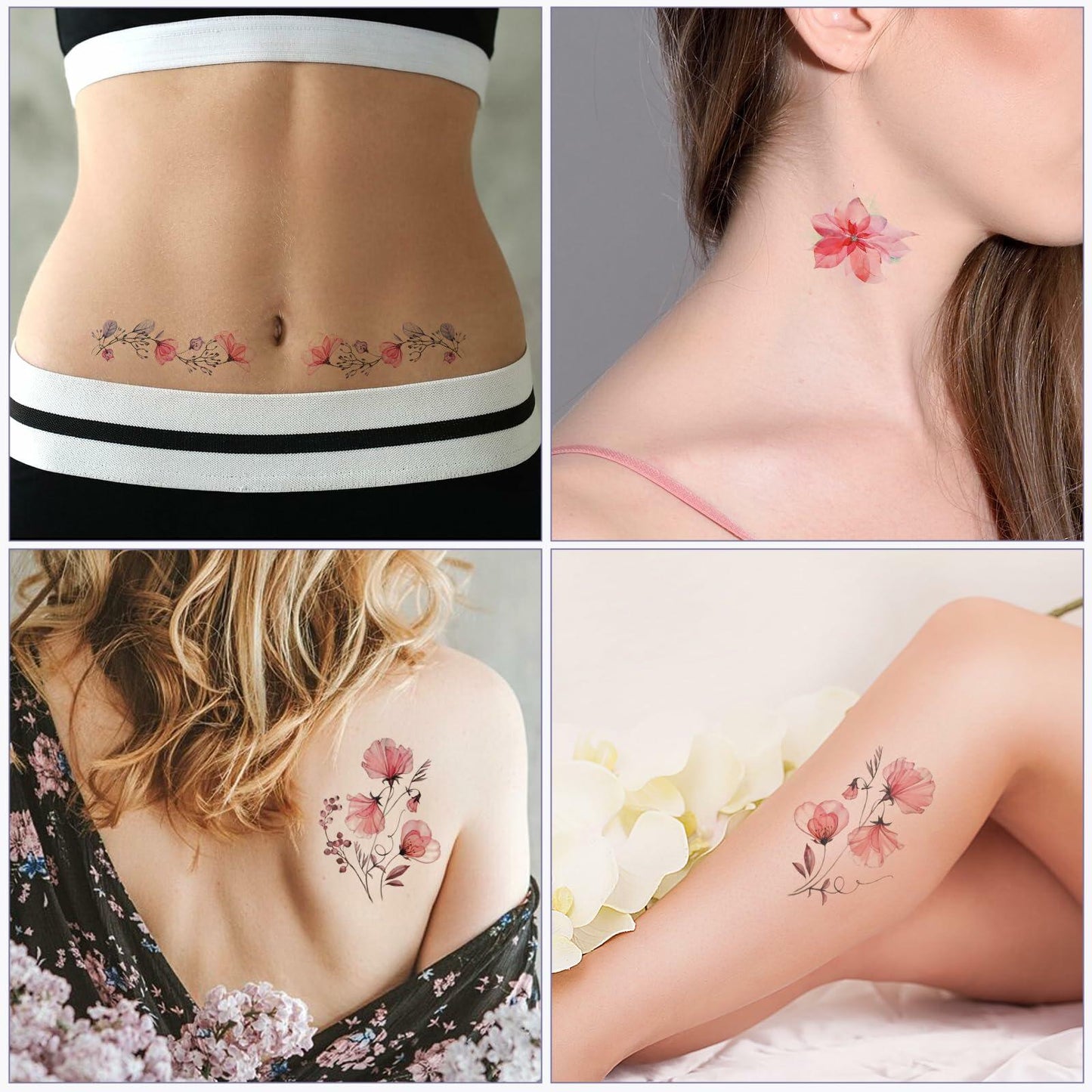 Jeffdad 20 Sheets Watercolor Floral Temporary Tattoos Stickers for Women
