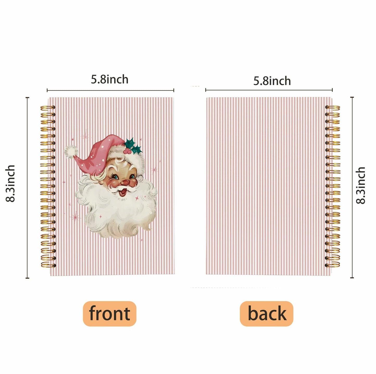 Ecezatik Christmas Notebook Pink Vintage Santa 5.5x8.3 Inch Spiral