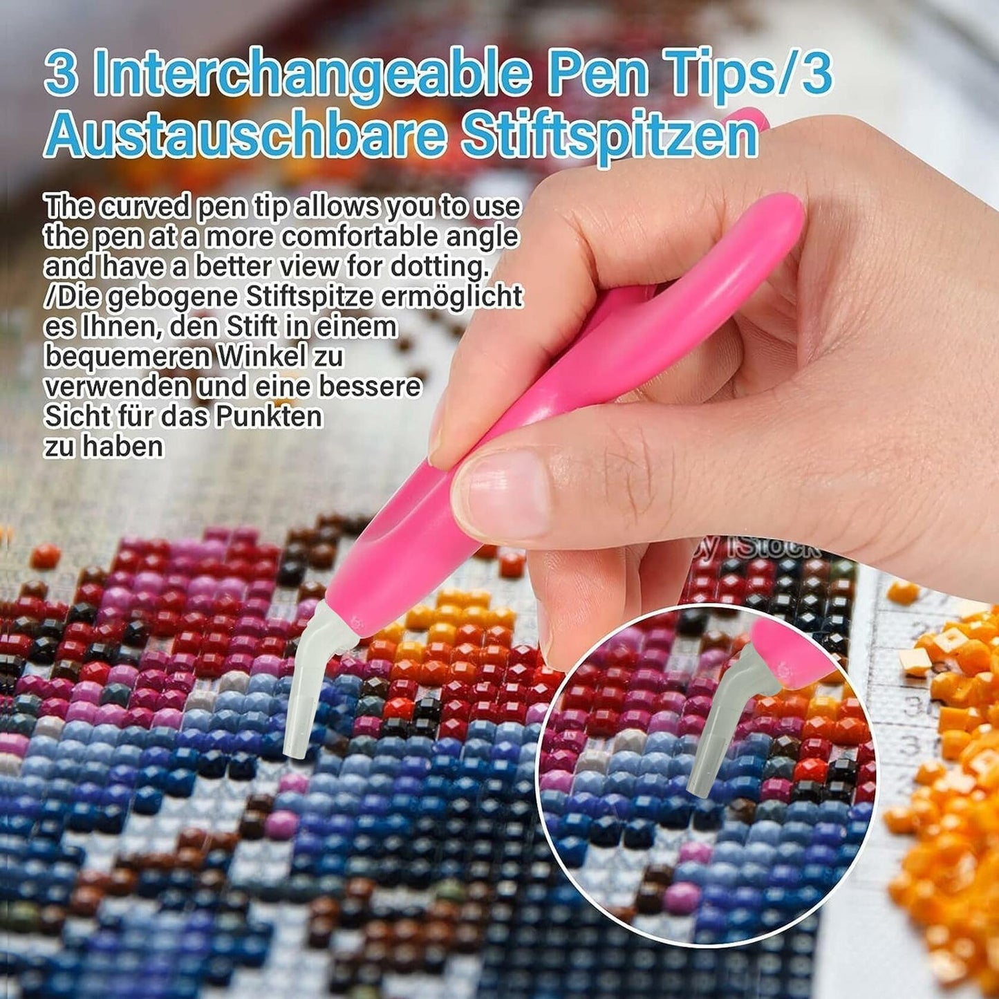 Ergonomic Diamond Art Pen with 3 Plastic Tips Resin Comfort Grip