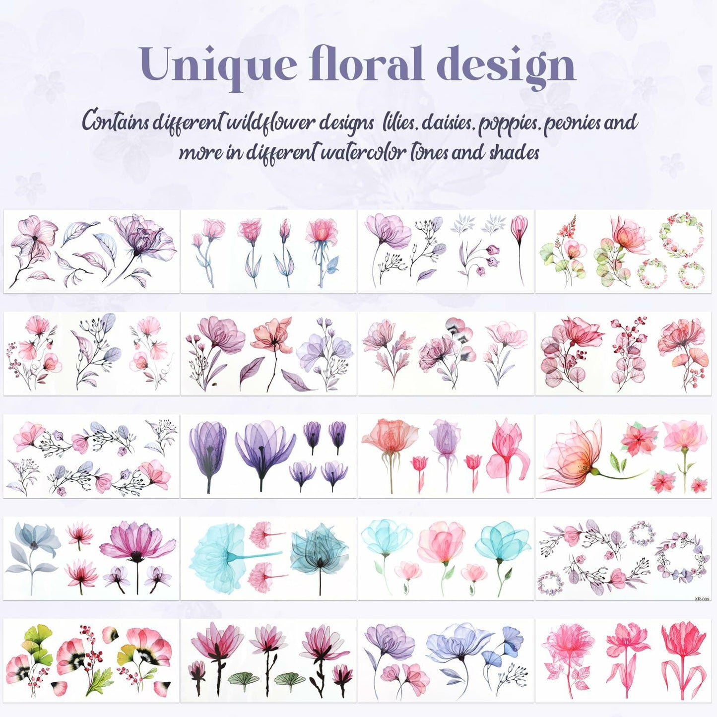Jeffdad 20 Sheets Watercolor Floral Temporary Tattoos Stickers for Women