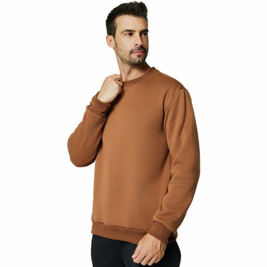 Men's Crewneck Sweatshirt Athletic Fleece Pullover Brown Size L