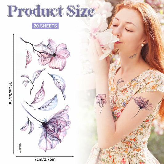 Jeffdad 20 Sheets Watercolor Floral Temporary Tattoos Stickers for Women
