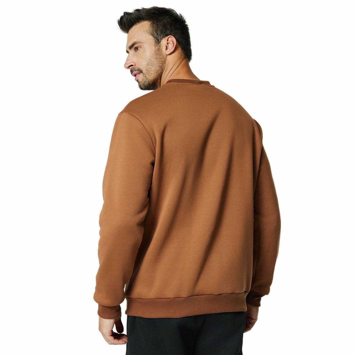 Men's Crewneck Sweatshirt Athletic Fleece Pullover Brown Size L