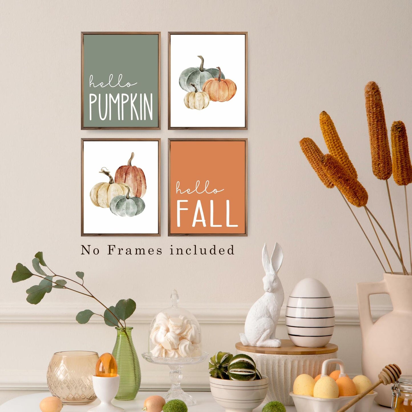 JWVK Hello Pumpkin Boho Fall Wall Art Prints Set of 4 8x10 Unframed