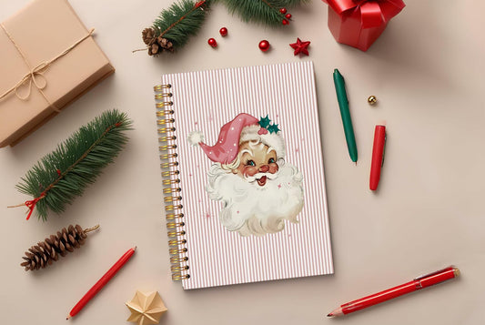 Ecezatik Christmas Notebook Pink Vintage Santa 5.5x8.3 Inch Spiral
