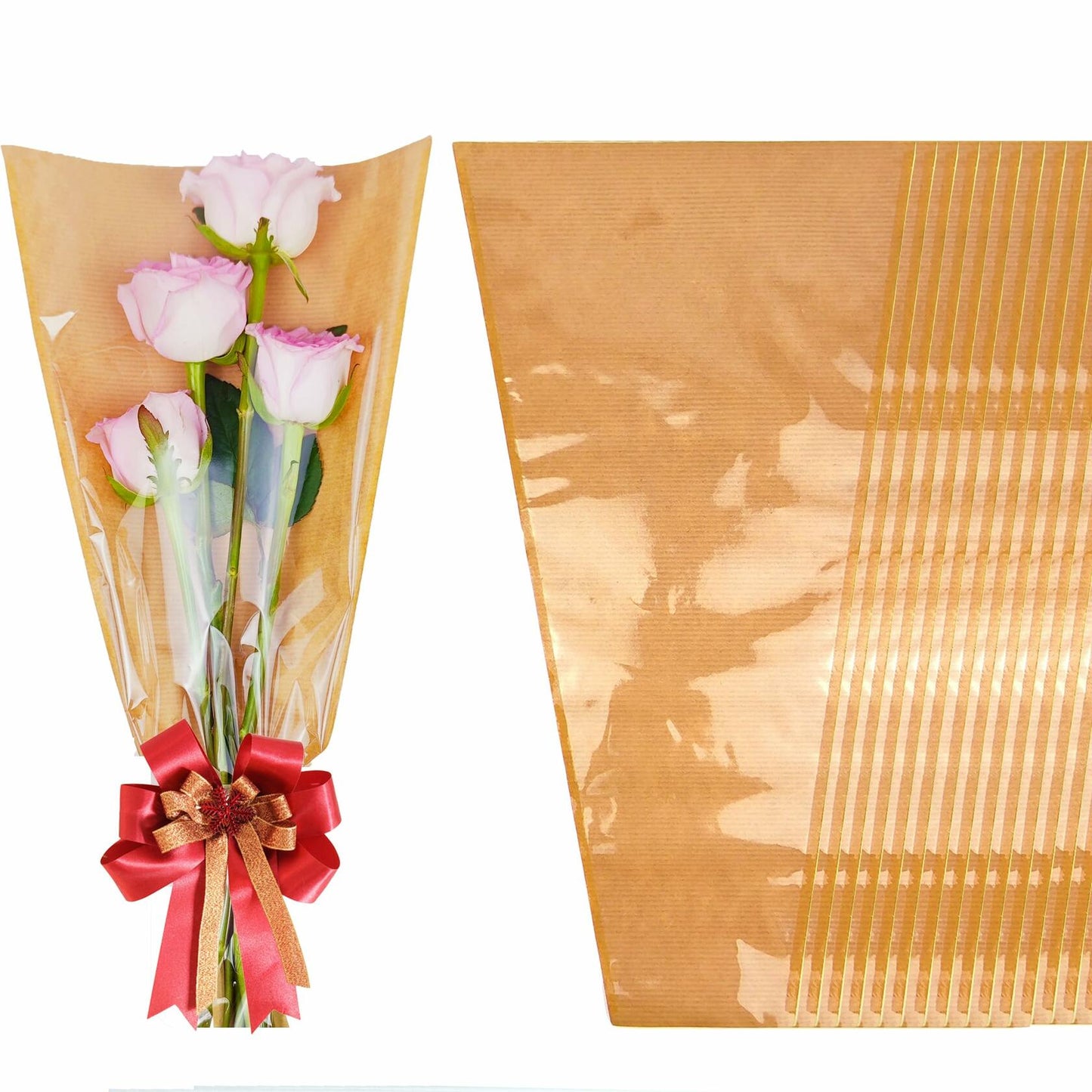 SELANTAG 50 Pack Flower Bags Kraft Floral Wrapping Paper Sleeves 9.8x18x3.9in