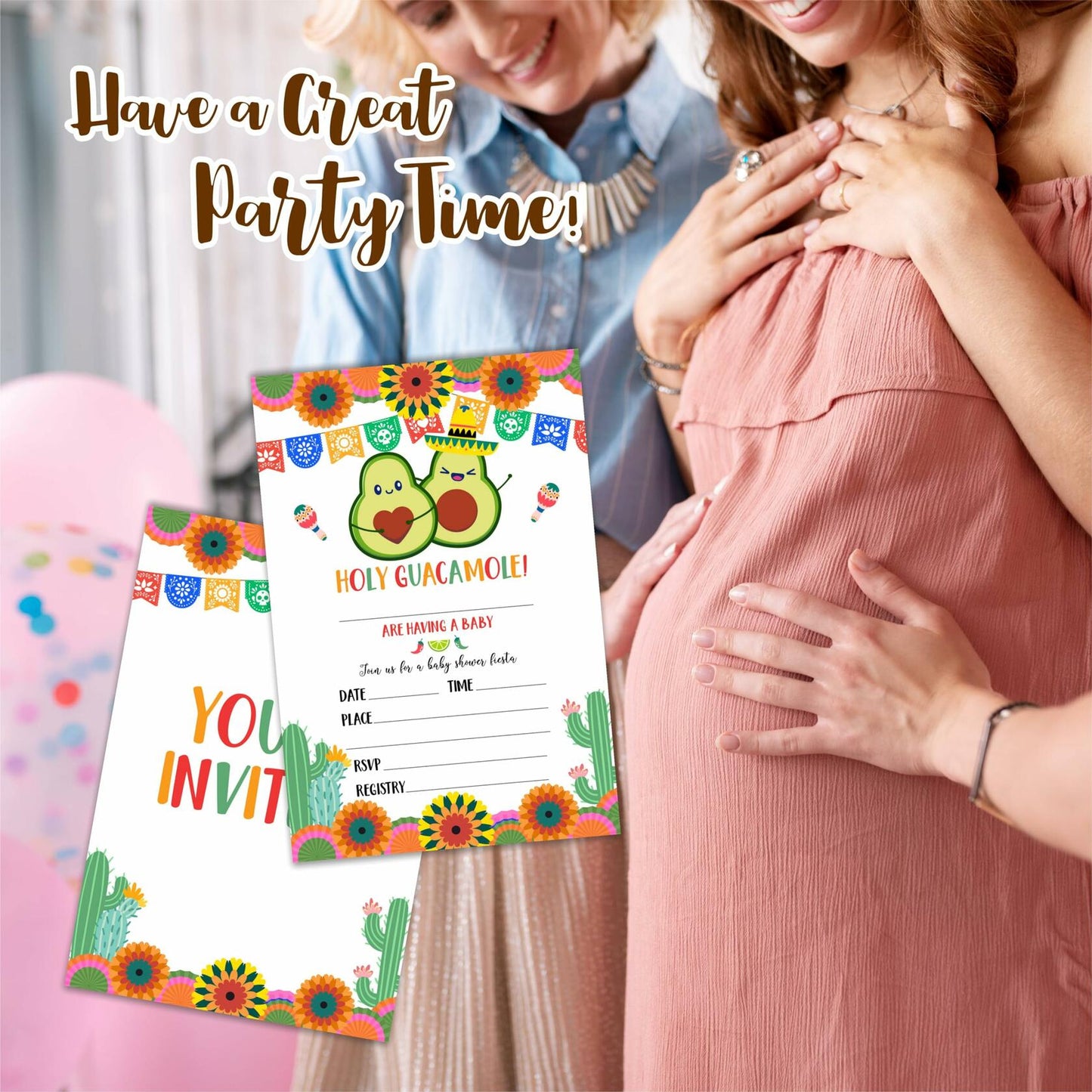 25pc Holy Guacamole Baby Shower Invitations Avocado Taco Mexican Fiesta B06