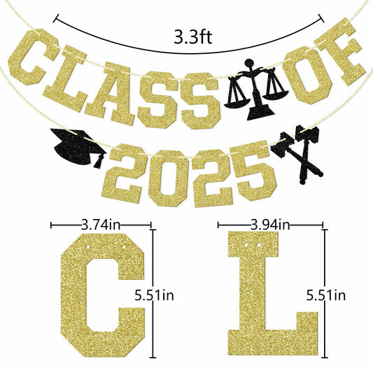 Glitter Class of 2025 Lawyer Graduation Banner Decor Party Supplies