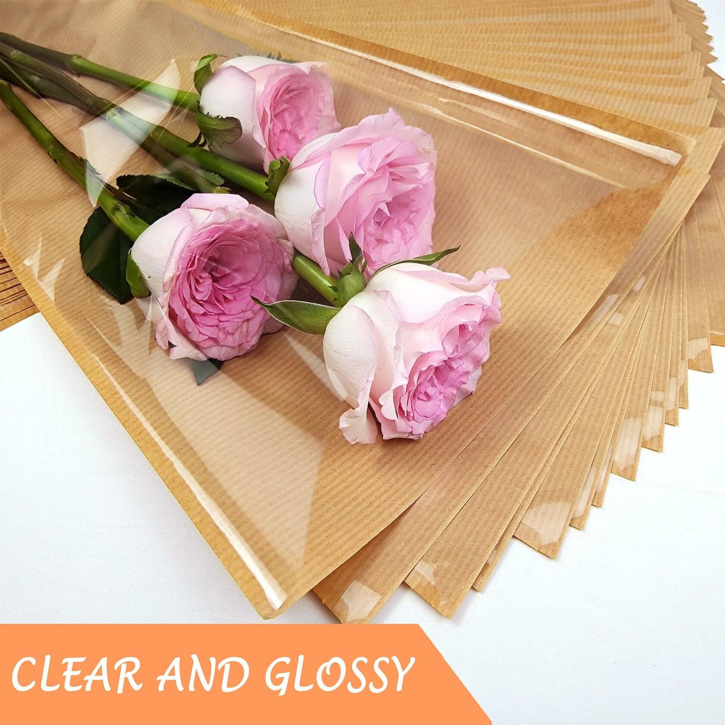 SELANTAG 50 Pack Flower Bags Kraft Floral Wrapping Paper Sleeves 9.8x18x3.9in