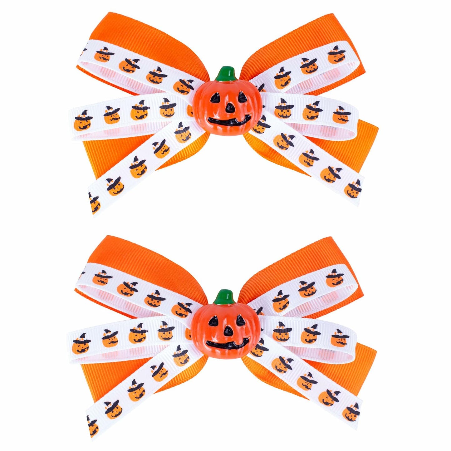 Halloween Pumpkin Hair Bows Clips Orange Dual-Layered Grosgrain Ribbon