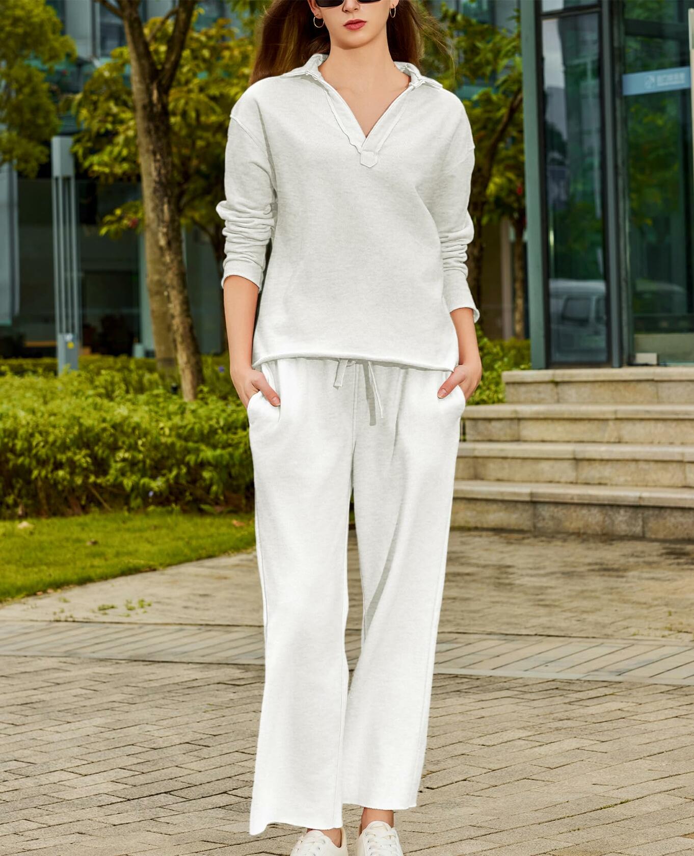 Women’s 2-Pc Tracksuit Light Gray Pullover & Sweatpants Casual Lounge S