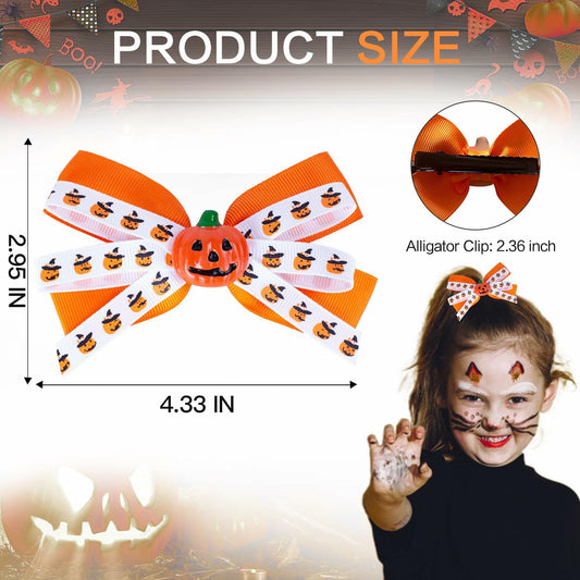 Halloween Pumpkin Hair Bows Clips Orange Dual-Layered Grosgrain Ribbon
