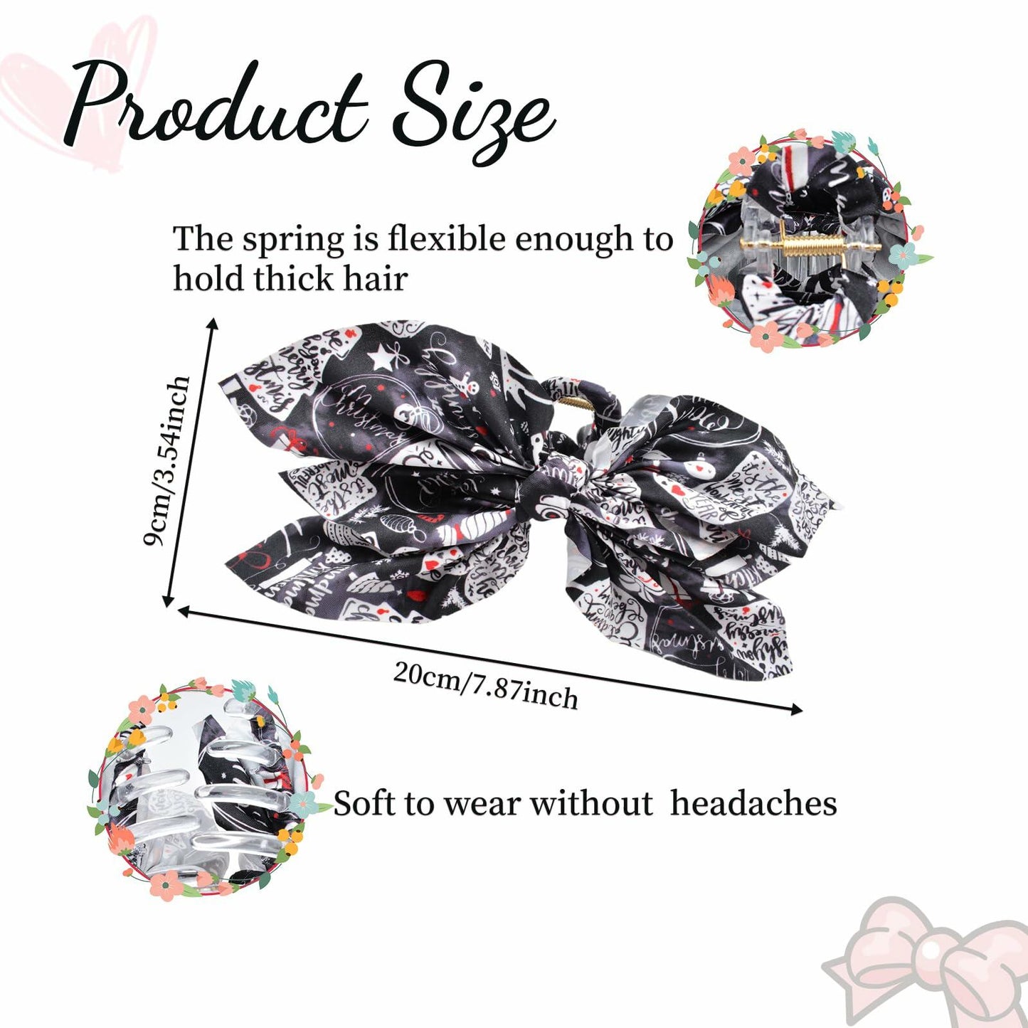 Hadutrek Bow Hair Clips Large 3PCS Black Green Red for Thick Hair Women