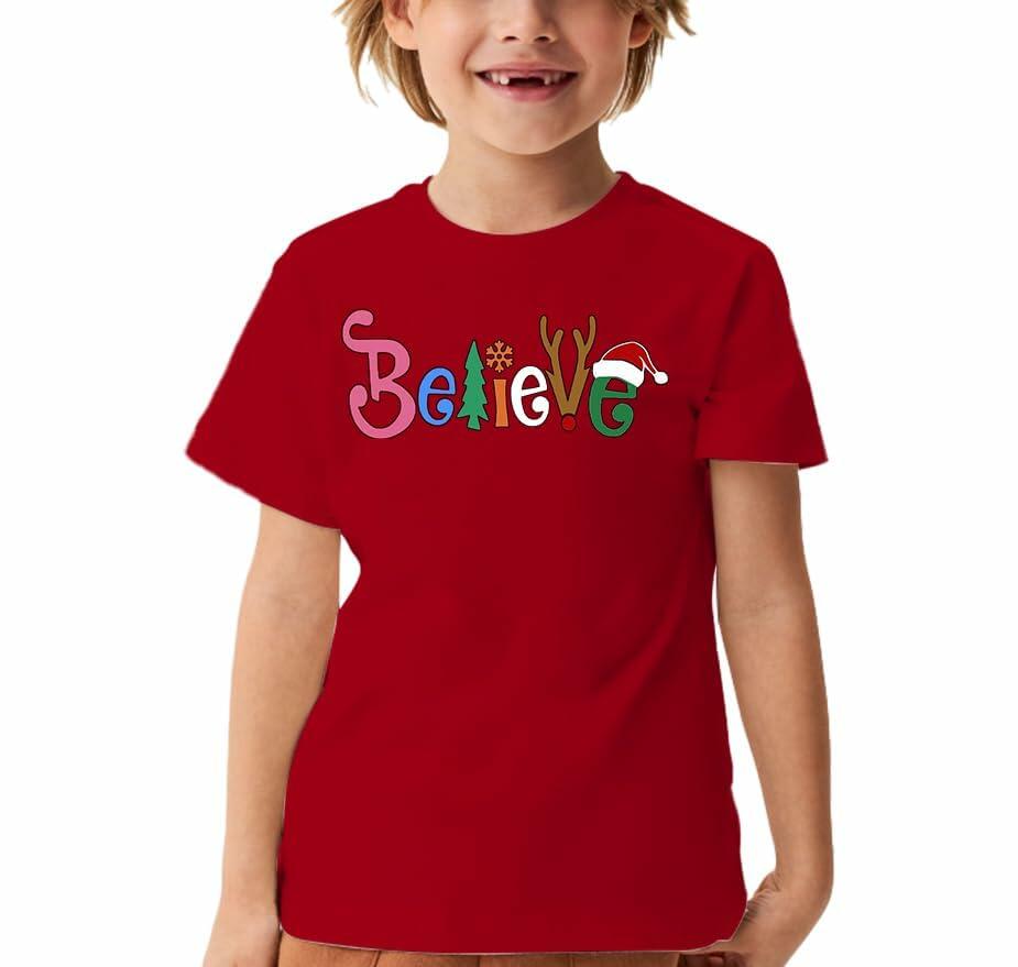 Boys Girls Toddler Reindeer Christmas Short Sleeve Holiday Red Tee Shirt Size 3T