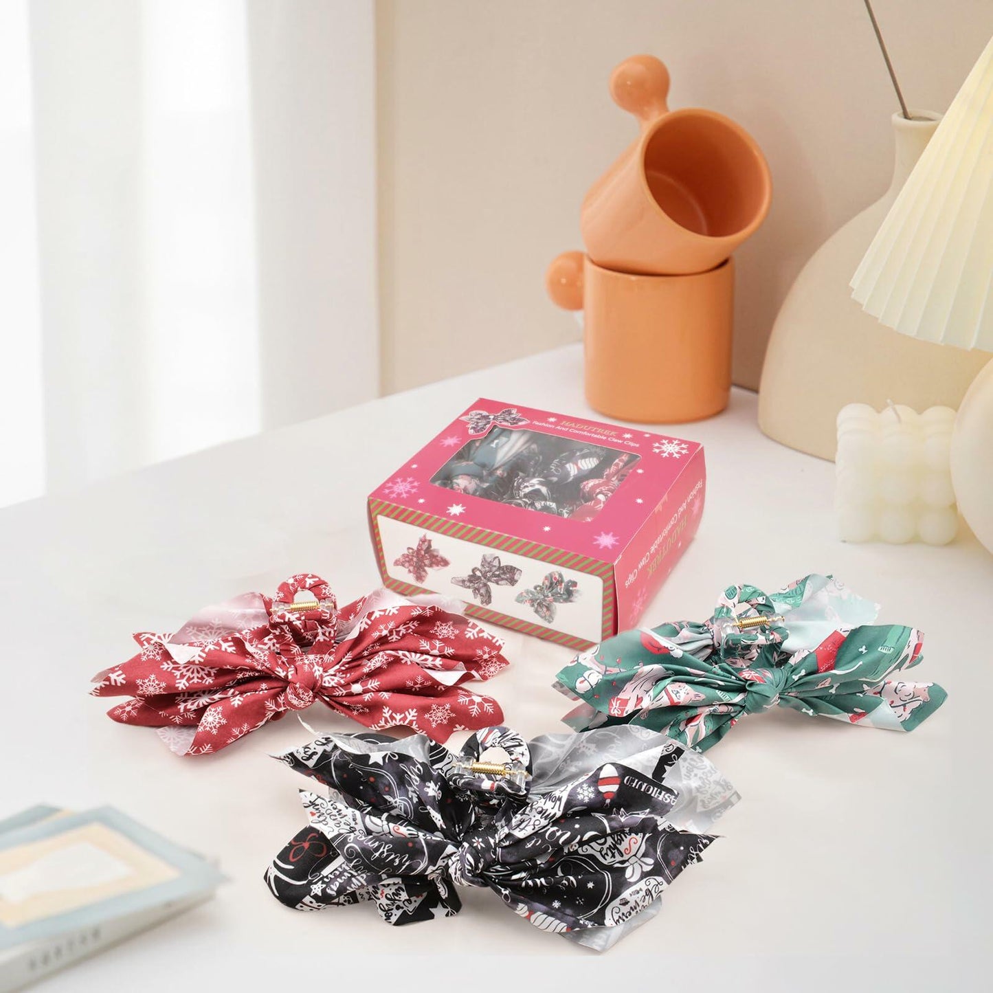 Hadutrek Bow Hair Clips Large 3PCS Black Green Red for Thick Hair Women