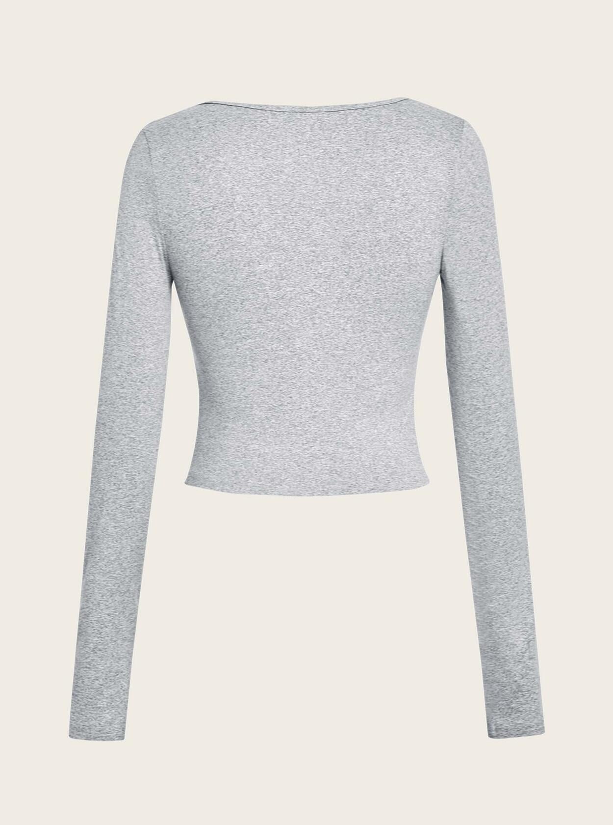 LovelyWholesale Womens Long Sleeve V Neck Crop Top Grey Size M