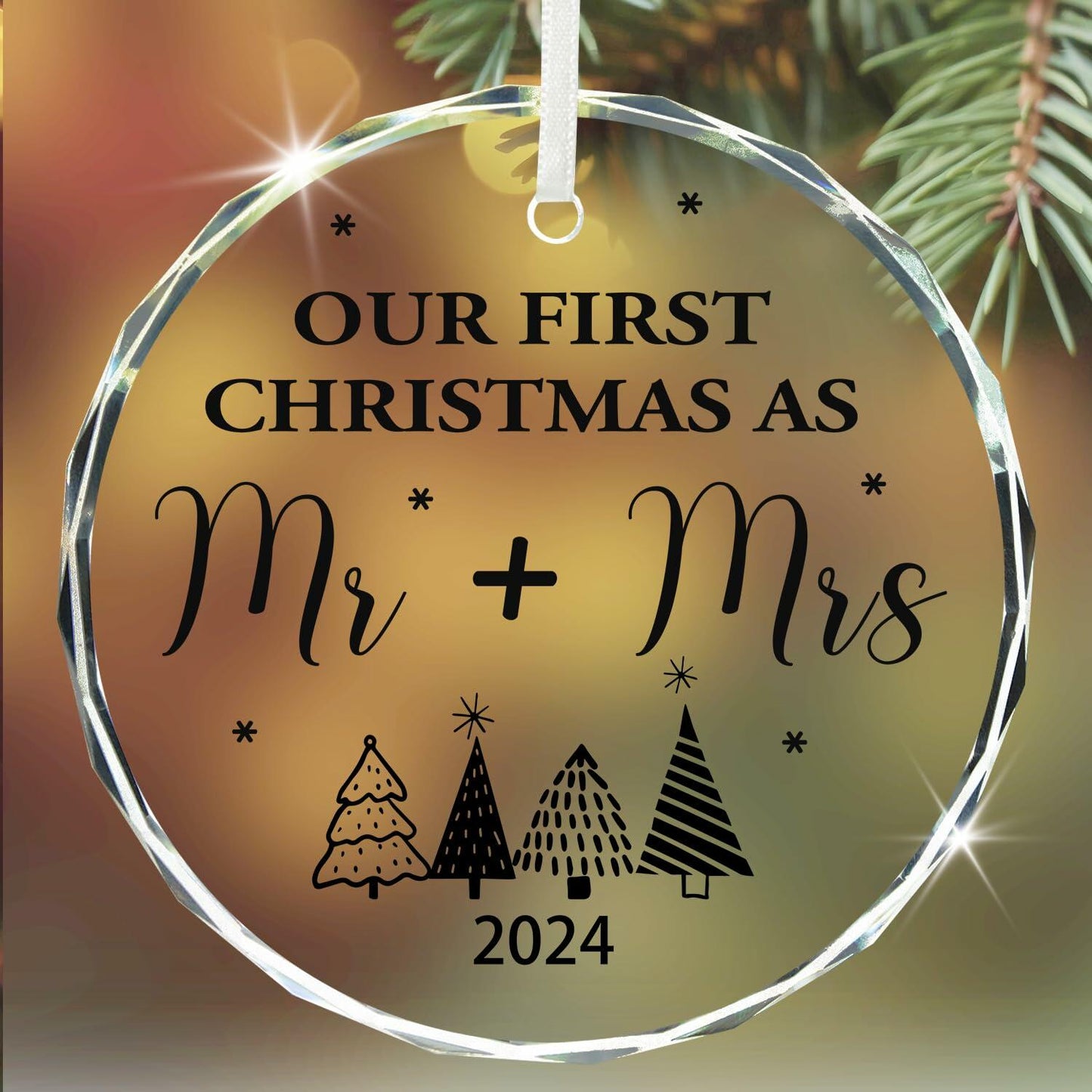 Engagement Ornament 2024 Glass Keepsake Gift for Couple Bride Her White Xmas