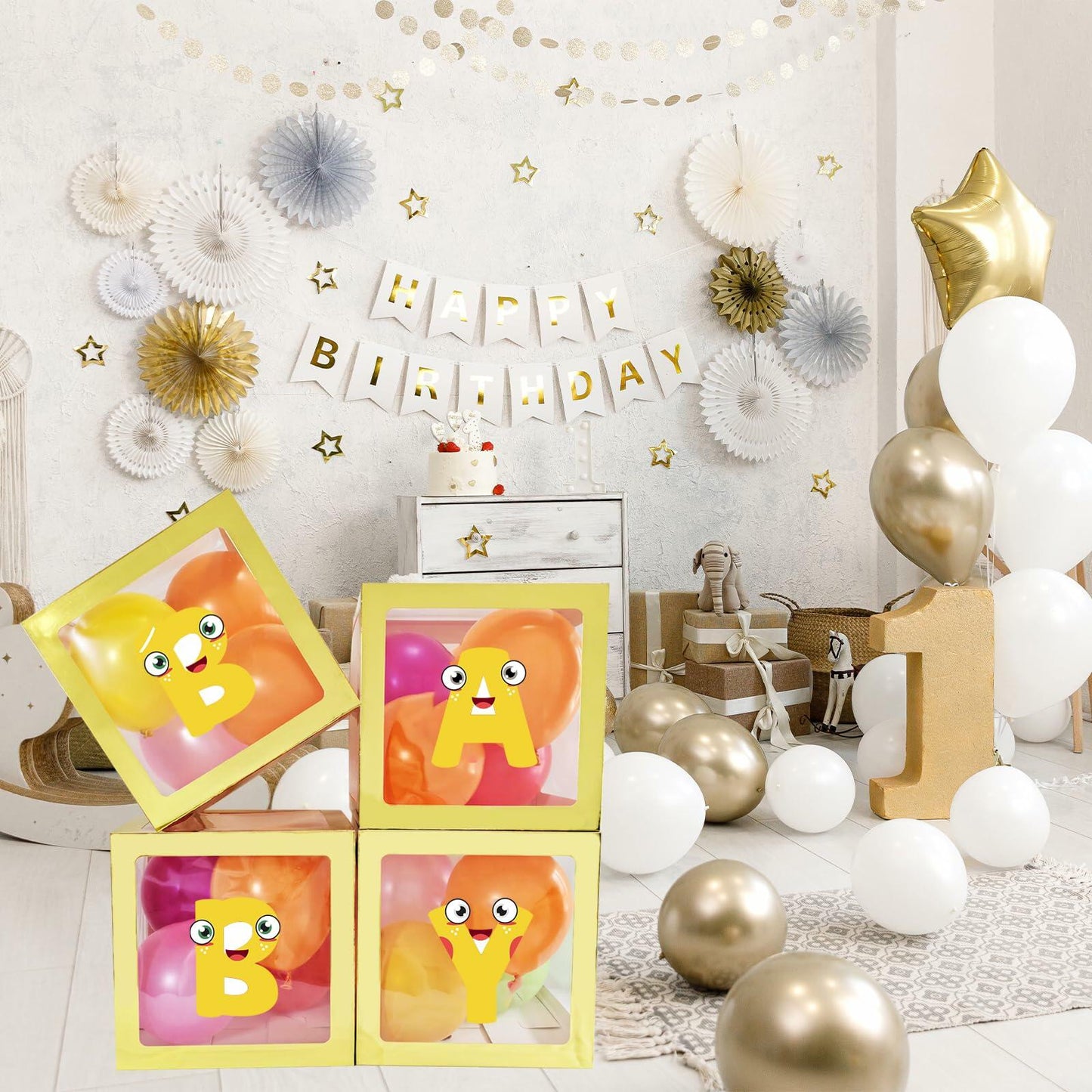 Onteftshop Baby Boxes Letters Party Decorations Clear Gold 4 Count