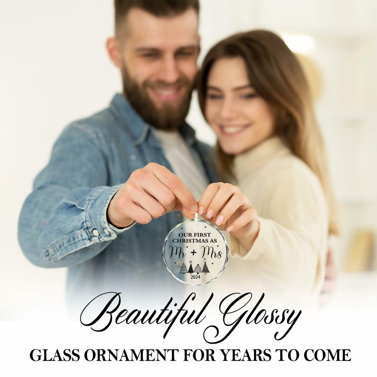 Engagement Ornament 2024 Glass Keepsake Gift for Couple Bride Her White Xmas