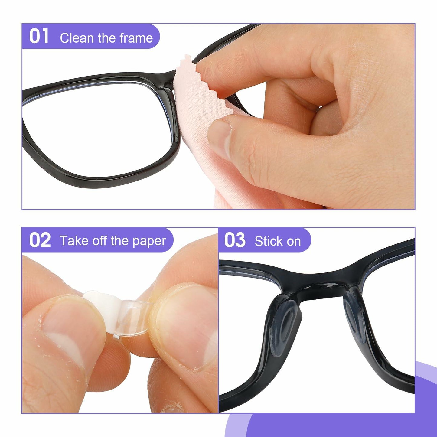 10 Pairs Silicone Eyeglass Nose Pads 1mm Black Non Slip Replacement