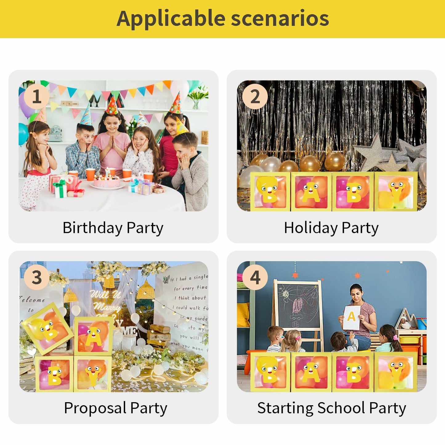 Onteftshop Baby Boxes Letters Party Decorations Clear Gold 4 Count