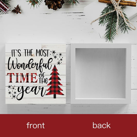 Merry Christmas Reindeer Tree Wood Box Sign Farmhouse Decor 5x5 Inches