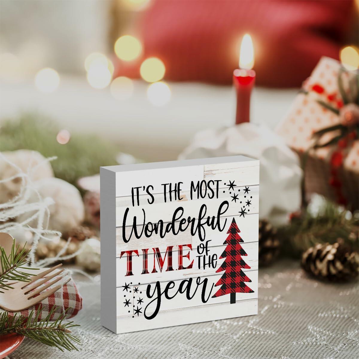 Merry Christmas Reindeer Tree Wood Box Sign Farmhouse Decor 5x5 Inches