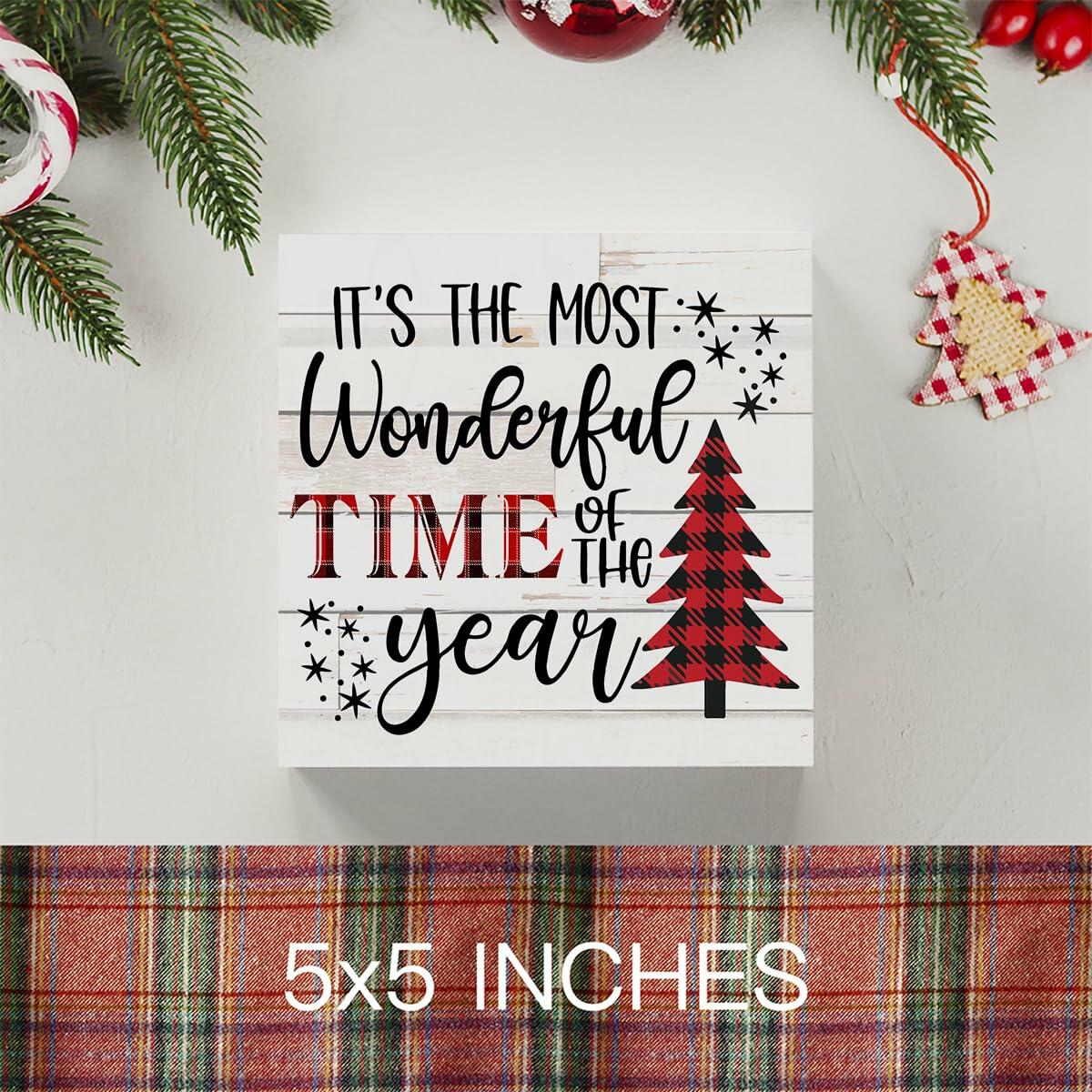Merry Christmas Reindeer Tree Wood Box Sign Farmhouse Decor 5x5 Inches