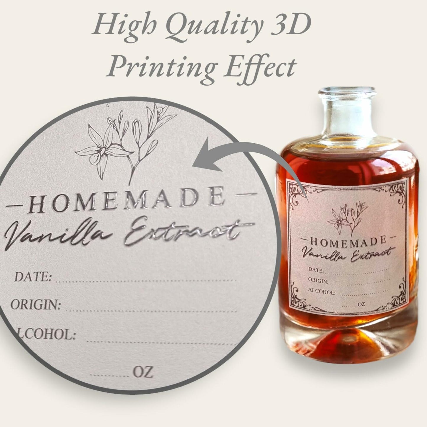 Vanilla Extract Labels 2x2in Square Stickers 12 Pcs for Bottles