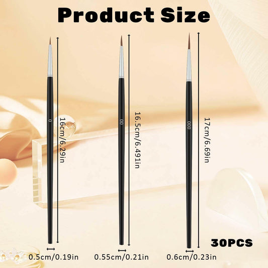 30 Pcs Fine Tip Paint Brush Set #0 #00 #000 Micro Liner Brushes for Art