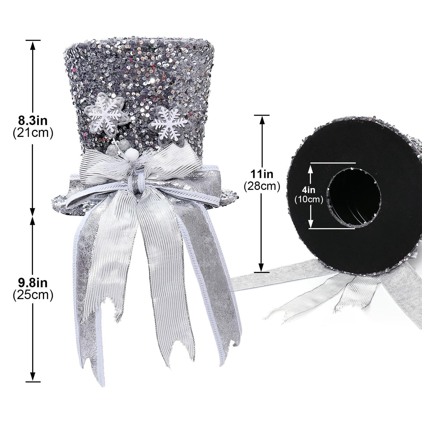 PIKRONSH Christmas Tree Topper Silver Sequins Top Hat Decoration