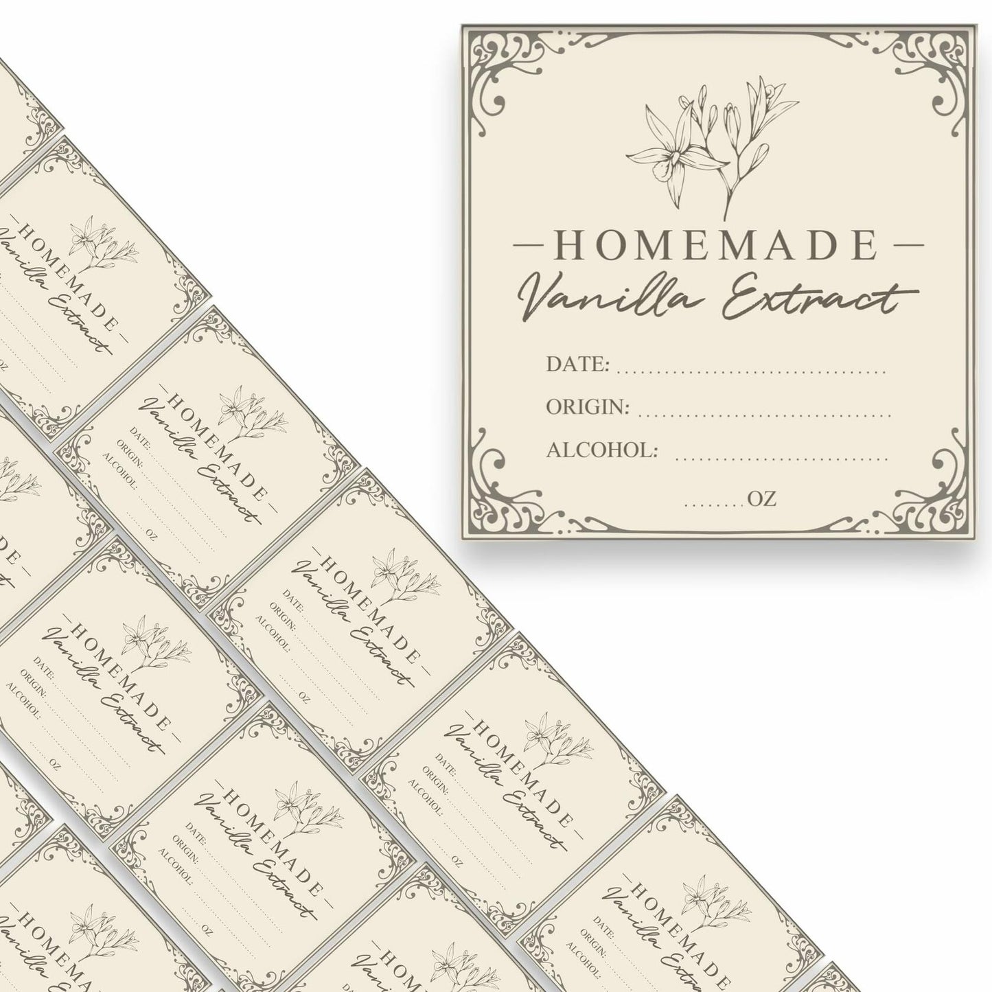 Vanilla Extract Labels 2x2in Square Stickers 12 Pcs for Bottles