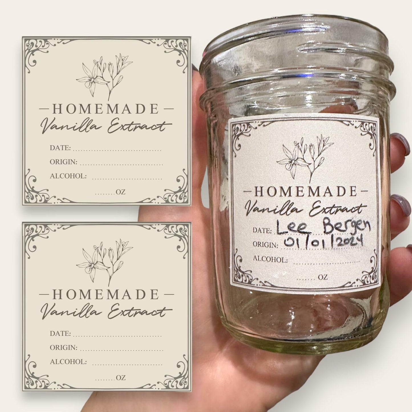 Vanilla Extract Labels 2x2in Square Stickers 12 Pcs for Bottles