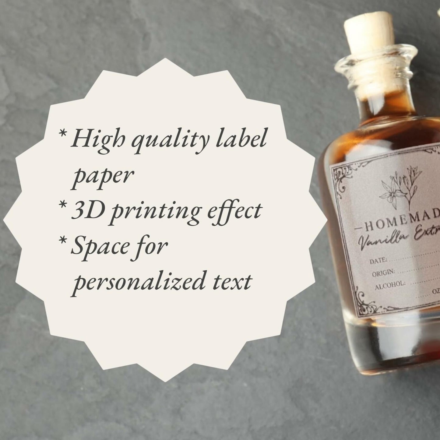 Vanilla Extract Labels 2x2in Square Stickers 12 Pcs for Bottles