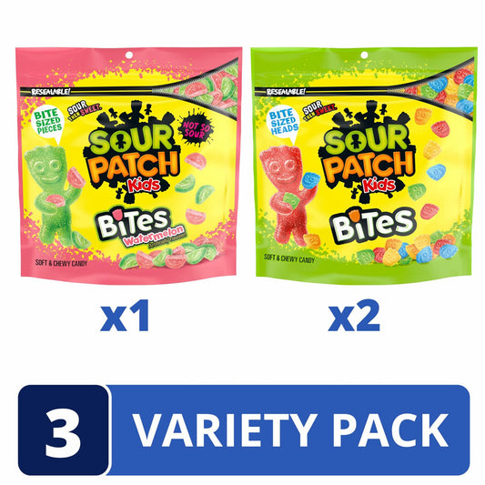 BestBy06/25 SOUR PATCH KIDS Bites Original Watermelon Candy Variety Pack 3x12oz