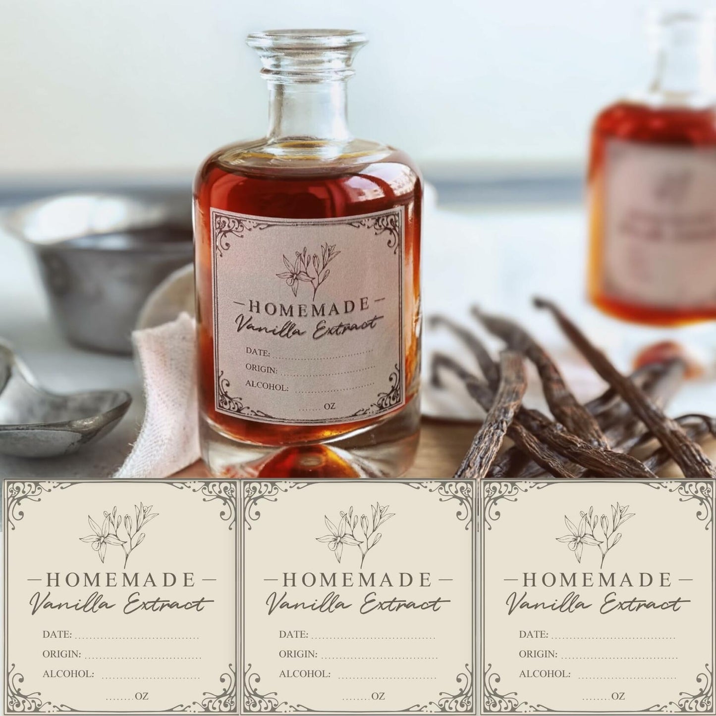 Vanilla Extract Labels 2x2in Square Stickers 12 Pcs for Bottles